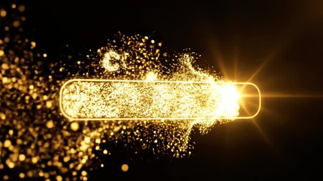 A glowing golden particle accelerator emits a radiant beam of light