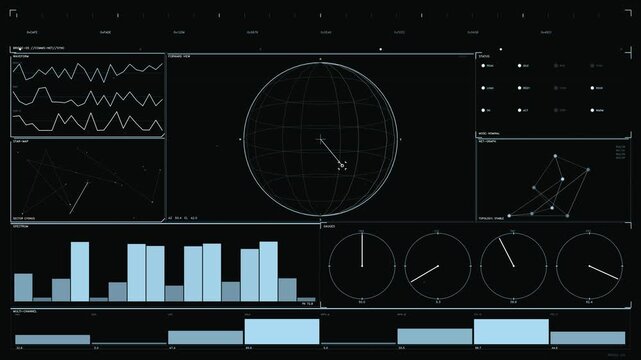 Sci-Fi HUD Interface Displaying Tactical Telemetry Data Visualisation and Futuristic Cockpit Navigation Gauges