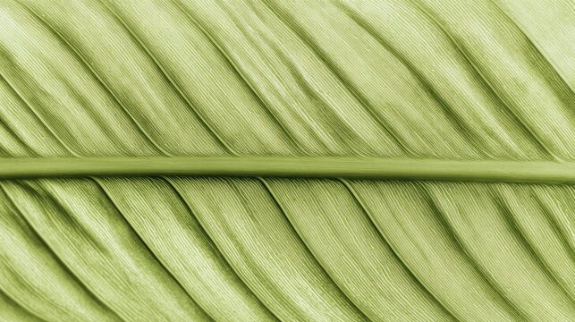 plantain. Close-up on a plantain leaf showing its elegant parallel venation pattern in monochromatic green. gardening catalogs, home-decor guides, designed for gardening and botanical catalogs.