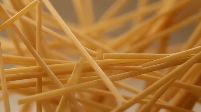 Macro Close Up of Dry Uncooked Spaghetti Pasta Strands