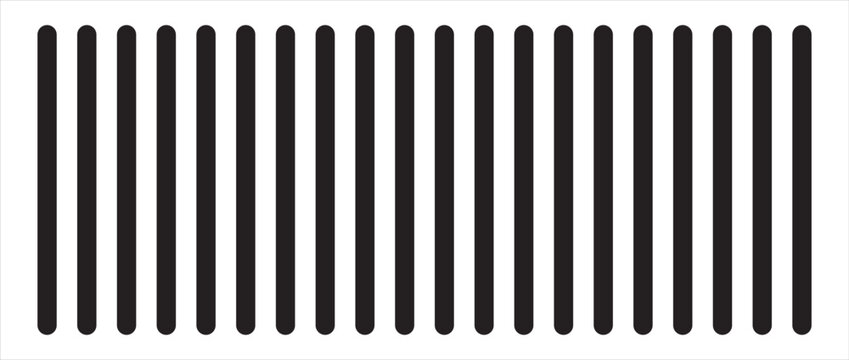 Repeated vertical black parallel straight sticks isolated on white background. Simple striped graphic print. Texture of prison bar. Vector graphic minimalist illustration.Eps10
