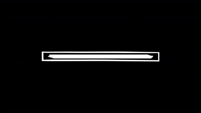 White Ink Brushstroke Stream Overlay Loading Bar with Tapered Calligraphic Fill Sweeping Through Rectangular Track, Looping Animation on Transparent Background