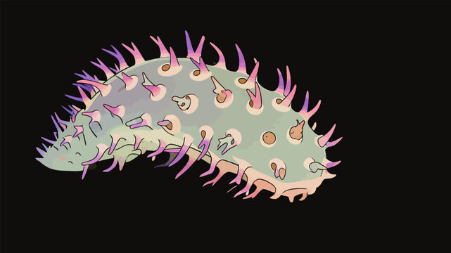 Cartoon Illustration of a Spiny Marine Flatworm