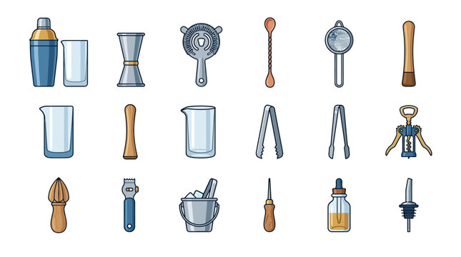 Bartender tools and cocktail shaker.