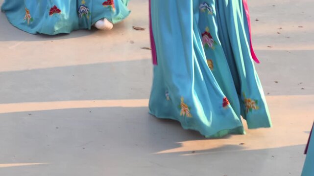 A Person in Hanbok Performing a Beautiful Traditional Korean Dance