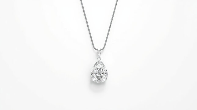 Pear shaped diamond pendant necklace on silver chain with soft diffused lighting