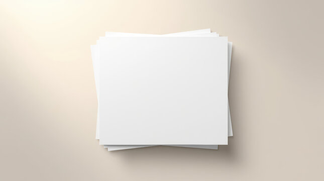 Blank paper stack mockup top view with soft warm lighting and clean minimal mood