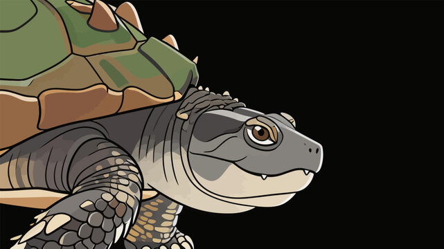 Cartoon Style Spiked Freshwater Snapping Turtle Portrait