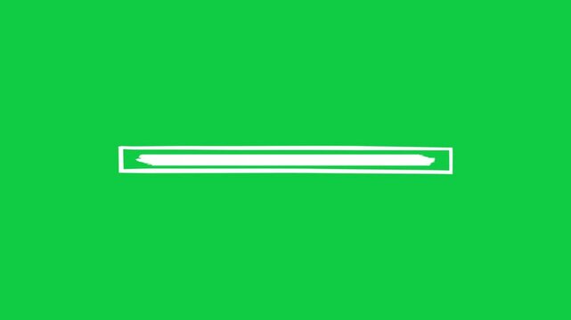 White Ink Brushstroke Stream Overlay Loading Bar with Bold Tapered Stroke Tracking Across Rectangular Frame, Looping Animation on Green Screen
