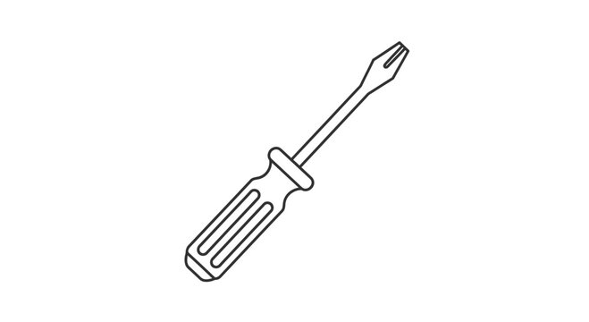 Simple Line Drawing of a Screwdriver on White Background
