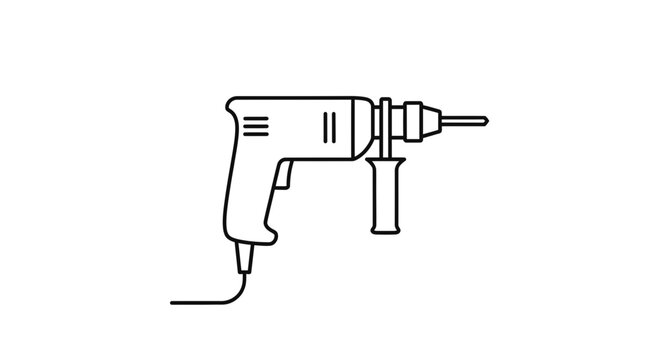 Corded Power Drill Icon - Simple Line Art Illustration