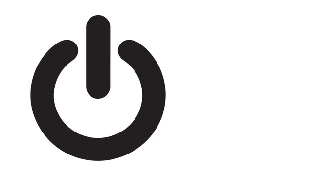 Minimalist power button symbol displayed as a bold black vector icon isolated on a clean white background for use in modern web interface design and digital technology device user controls.
