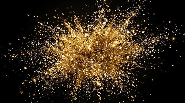 Golden Glitter Explosion on Black Background