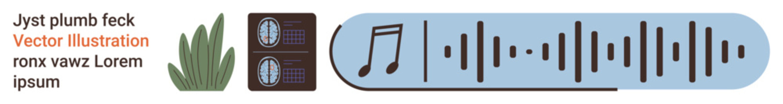 Sound design, digital media, nature integration, music visualization, audio tracks, entertainment. Image showcases a musical note, audio waveform, plant icon and abstract audio-related visuals