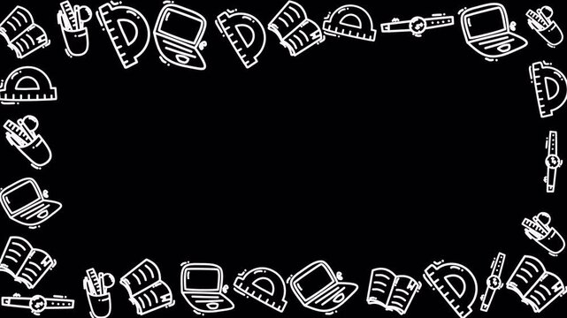 Hand Drawn School Stationery Border 4k Transparent Loop Graphic