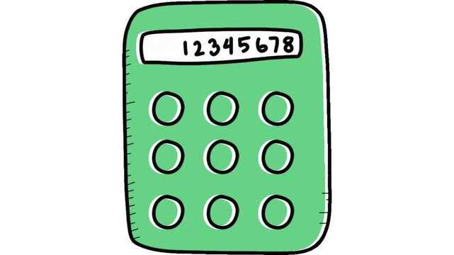 Simple green calculator with digital display showing numbers 12345678 and buttons