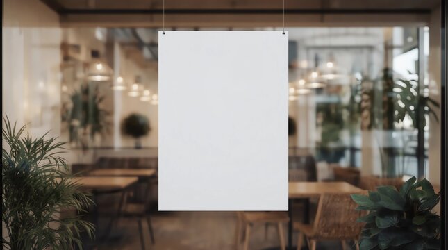 Mockup billboards or white promotion poster displayed on the front of the restaurant, coffee shop Promotion information for marketing announcements and details