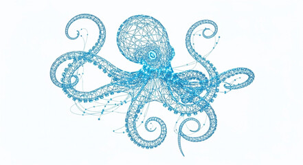 Abstract blue octopus made of small dots and lines. © Retno