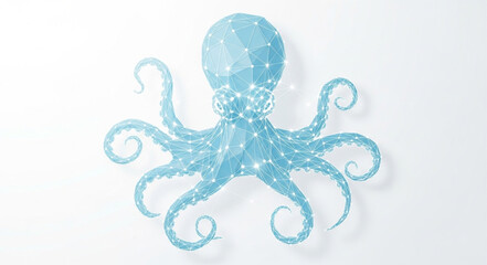 Abstract geometric octopus illustration with blue and teal colors. © Retno