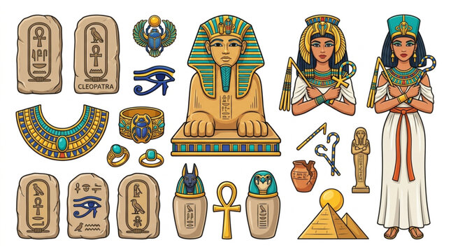 Ancient Egyptian Artifacts and Figures Collection.