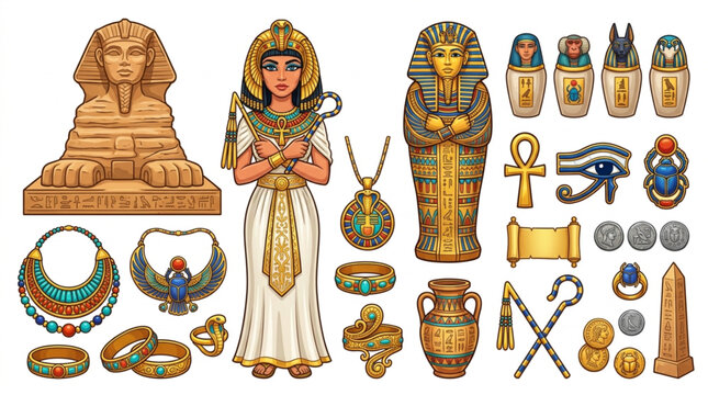 Ancient Egyptian artifacts and figures collection.