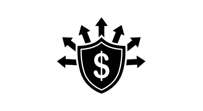 Financial shield icon dollar sign protected by arrows on white background