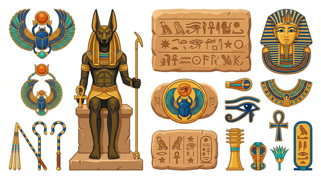 Ancient Egyptian Artifacts and Symbols Collection.