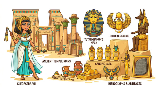 Ancient Egyptian Artifacts and Symbols Collection.