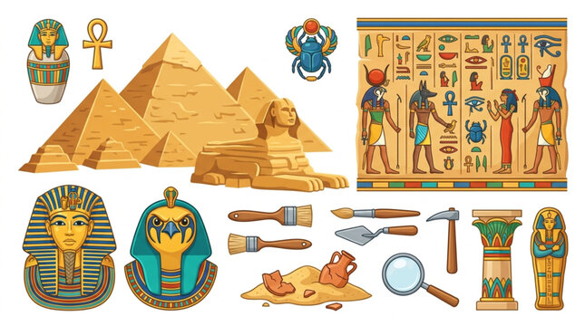 Ancient Egyptian Artifacts and Symbols Collection.