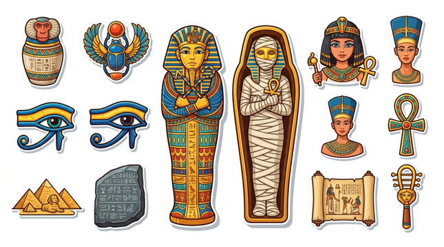 Ancient Egyptian Artifacts and Symbols Collection.