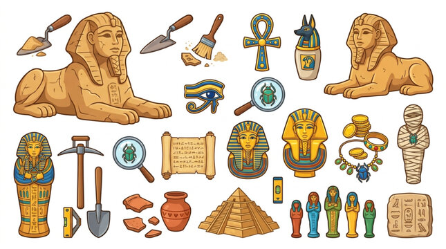Ancient Egyptian Artifacts and Symbols Collection.
