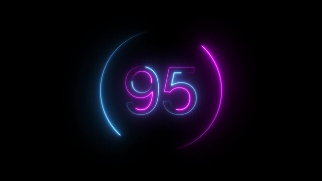 A dynamic neon circular animation, and glowing neon number 95 animation . on a black background. and creating a stunning video. 4k video