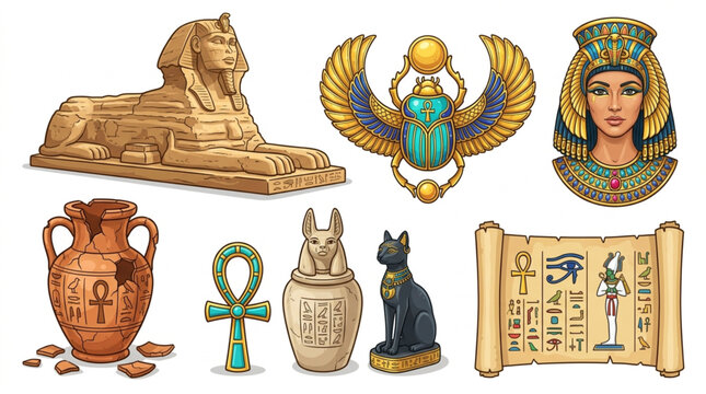 Ancient Egyptian Symbols and Artifacts Collection.