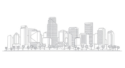 Obraz premium Modern City Skyline Outline Drawing with Palm Trees