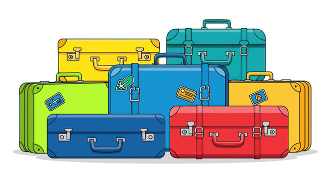 Colorful Vintage Luggage Stacked Together Ready for Travel Adventure