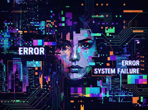 Futuristic Warning Message on Digital Screen