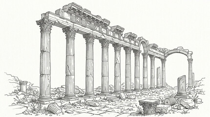 Ancient Roman Temple Ruins with Corinthian Columns. © Shella