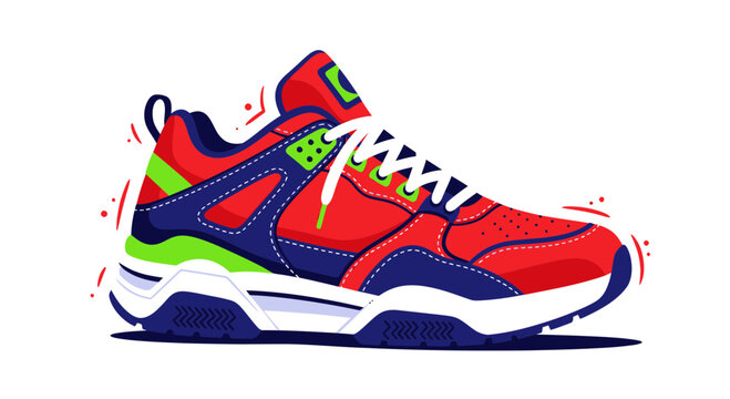 Vibrant Red, Blue, and Green Athletic Sneaker, Sports Shoe Illustration