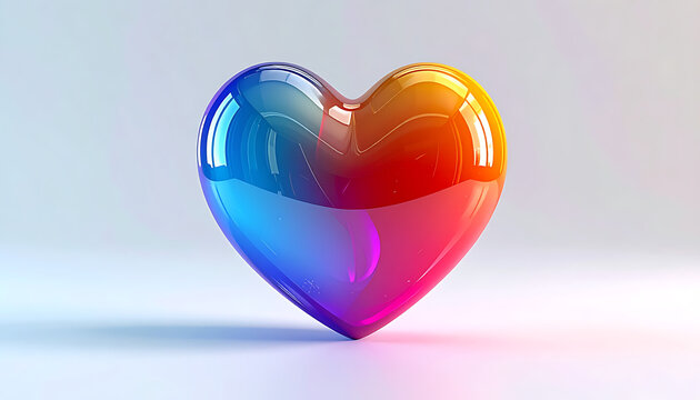 Glossy colorful heart shape with vibrant gradient colors, smooth surface, and subtle pixelation effect, isolated on a clean light background, love and emotion symbol