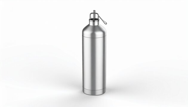 Silver soda siphon bottle on a white background, studio shot of a vintage carbonated water dispenser, isolated object
