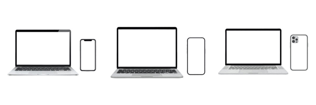 Laptop and Smartphone Electronic Device Set Isolated PNG Transparent Background Modern Tech Clipart for Business and Digital Lifestyle Design