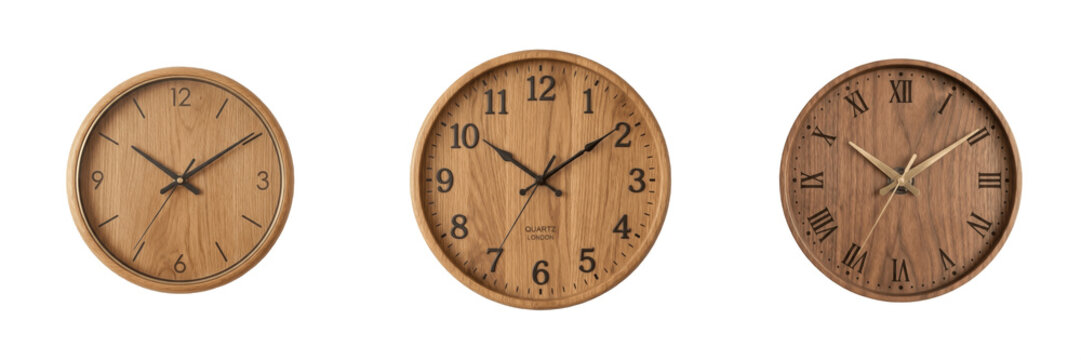 Rustic Round Wooden Wall Clock Isolated Transparent PNG