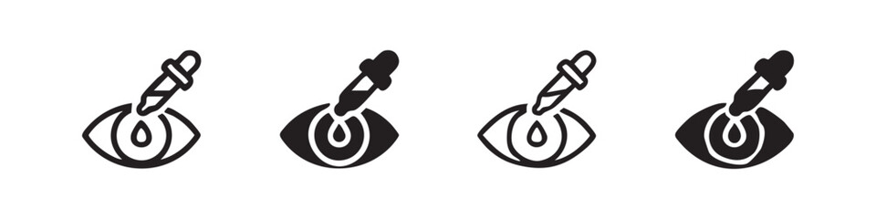 Fototapeta premium Eye with dropper applying liquid icon set, representing eye drops and ophthalmology.