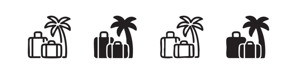 Obraz premium Travel and vacation line and glyph icons set. Palm tree and luggage for tropical holiday destinations.
