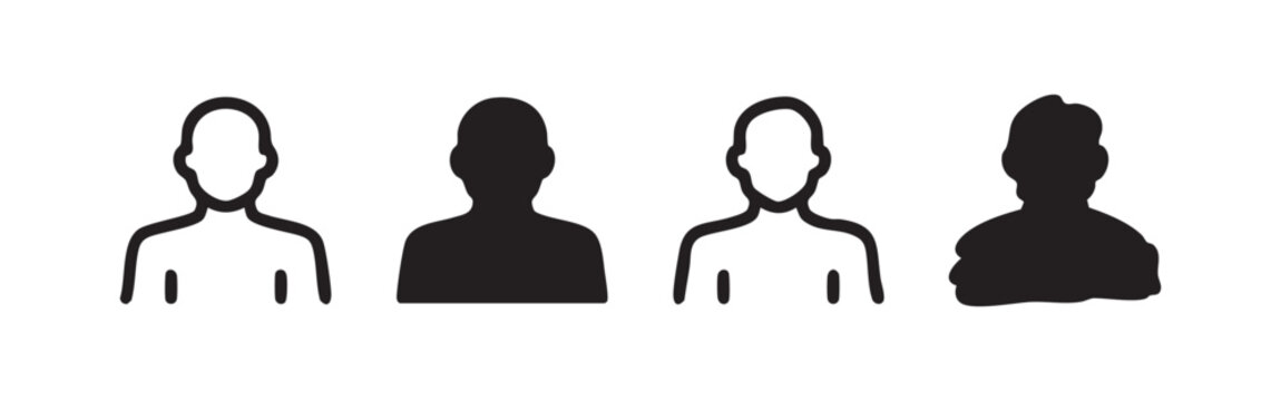 User or person profile line and glyph icons set. Gender-neutral human silhouette avatar for accounts.