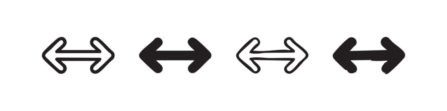Set of four double-ended arrow icons, hand-drawn style, black and white
