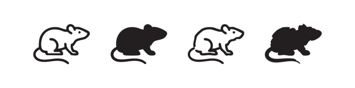 Mouse icon, rodent, animal, pest, outline and solid styles