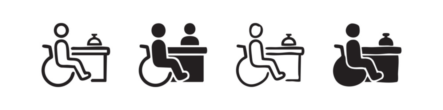 Four styles of wheelchair basketball player icons, black and white