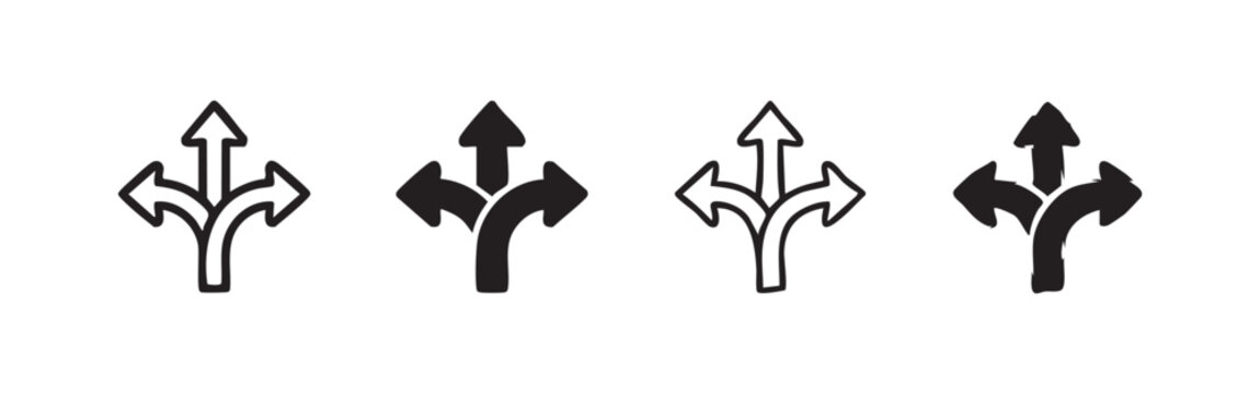 Three Way Directional Arrow Split Path Icons Set