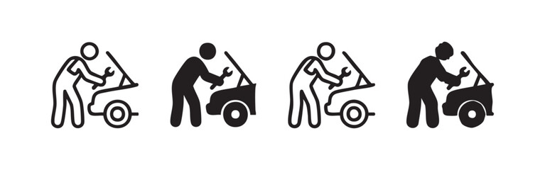 Obraz premium Set of Hand Drawn Car Mechanic Repairing Engine Icons Doodle Sketch Vector